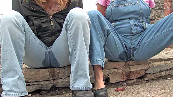 2 girls pissing in overalls Pubic cumshot compilation